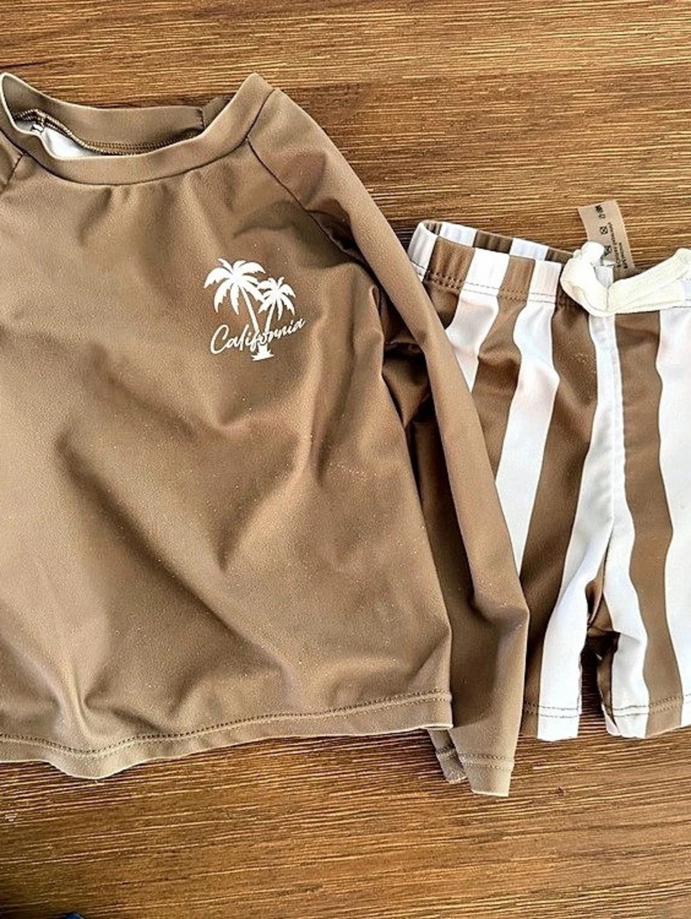 Boys 12-18M Brown & White Striped Swim Set